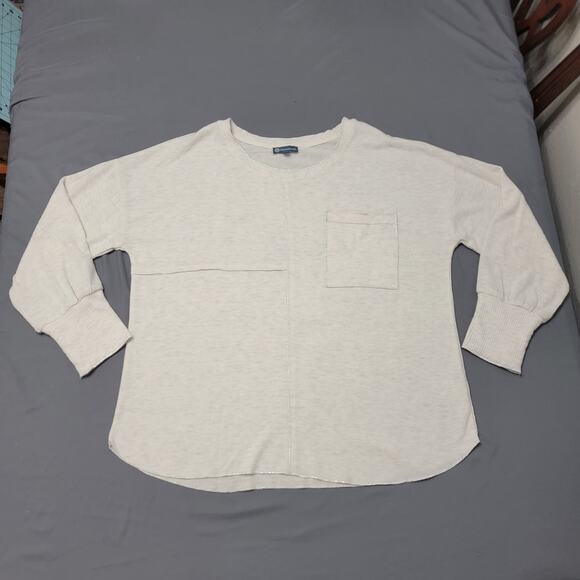 Democracy Tops - Democracy Top Women’s XL Crew Neck Long Sleeve Ribbed Pocket Ivory Soft Knit